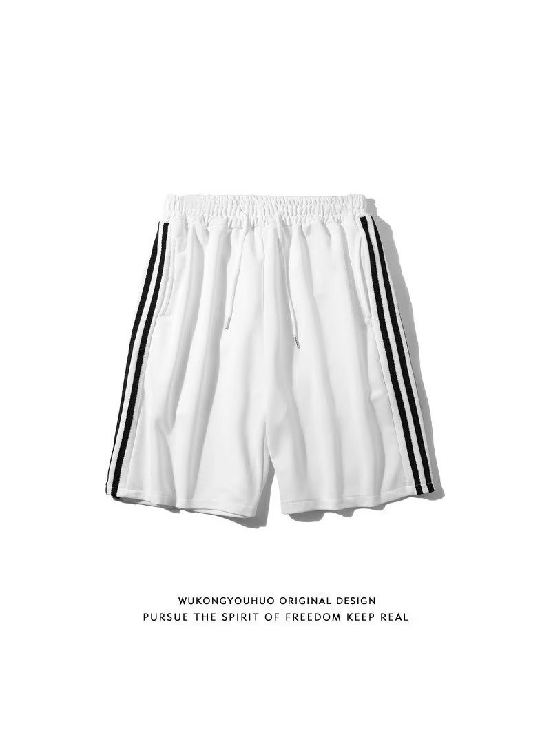 Summer Stripe Casual Shorts Mens Korean Loose Fit White