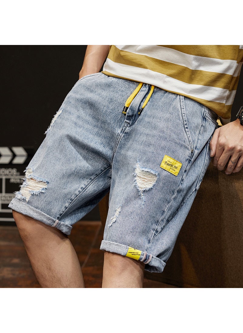 Mens Summer Lightweight Denim Shorts Casual Trendy Blue