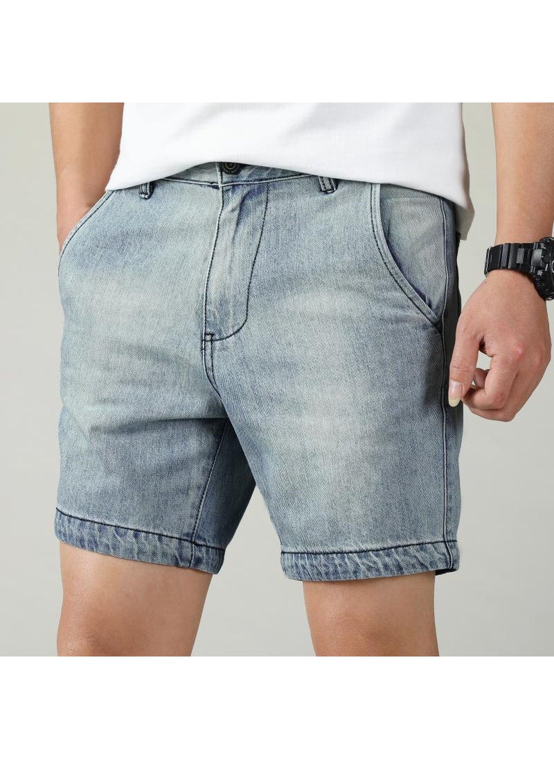 Summer Slim Fit Denim Shorts Men Retro Casual Light blue 0030