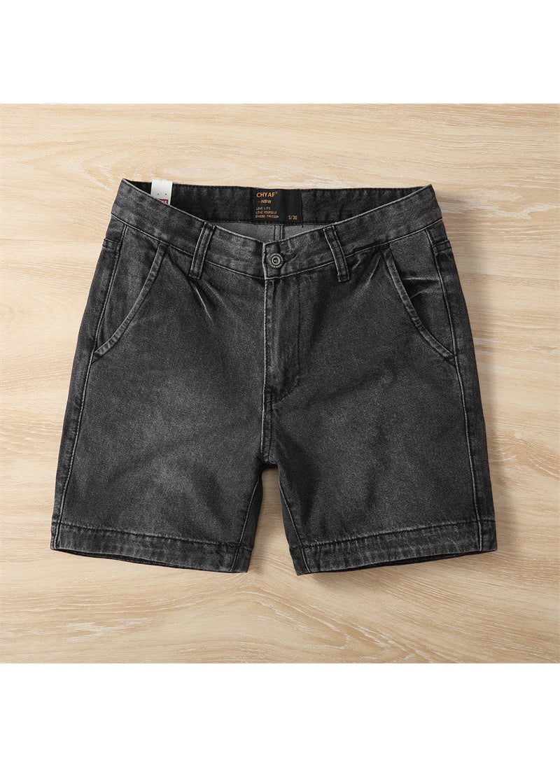 Summer Slim Fit Denim Shorts Men Retro Casual Dark gray 0030