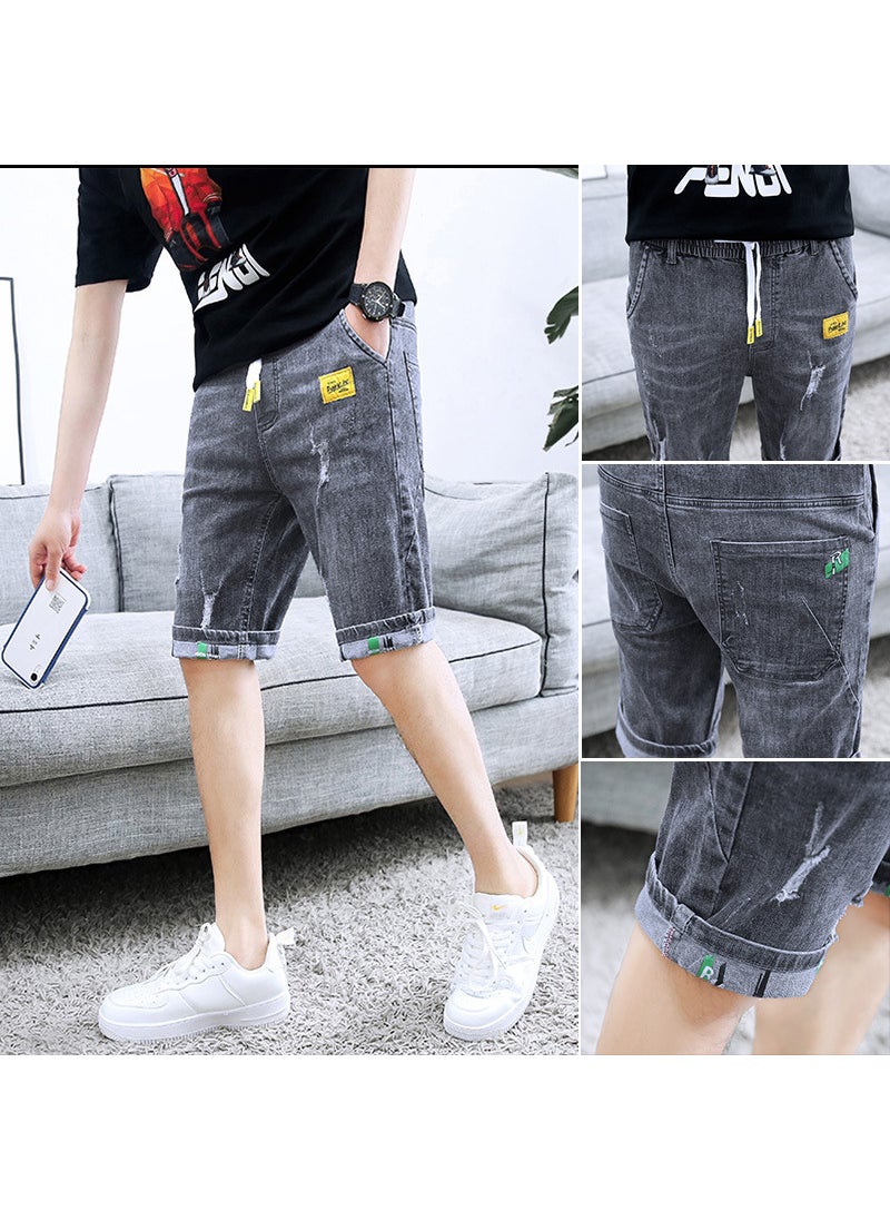 Summer Ripped Denim Shorts Mens Slim Fit L85 Gray