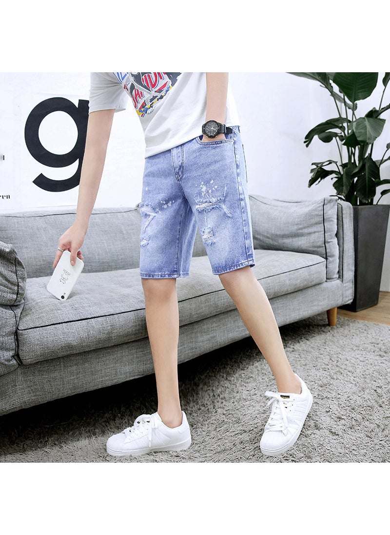 Summer Ripped Denim Shorts Mens Slim Fit NZ9202 Blue