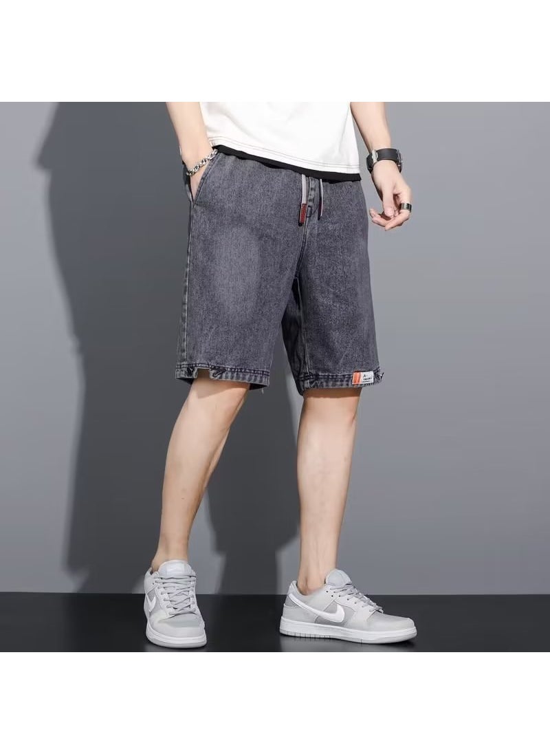 Mens Denim Shorts Casual Loose Fit Summer Grey