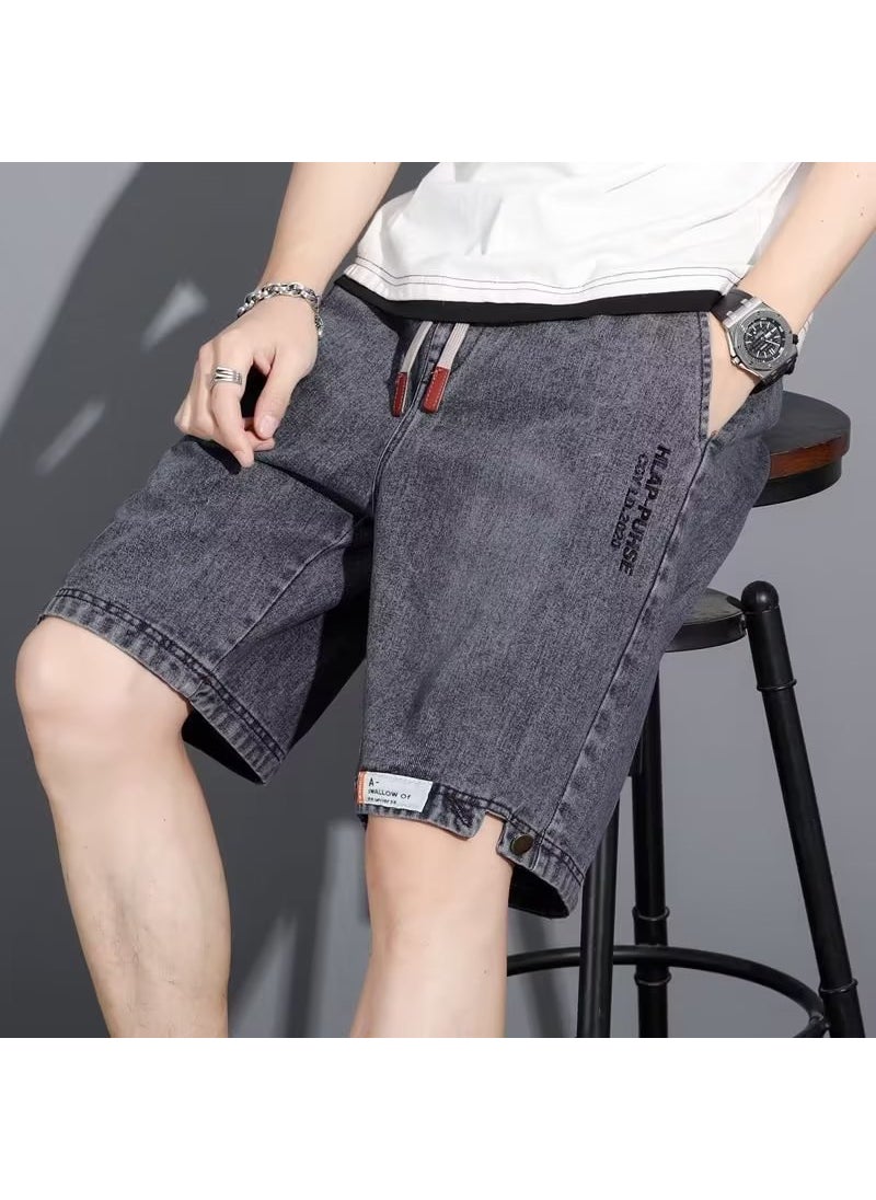 Mens Denim Shorts Casual Loose Fit Summer Grey