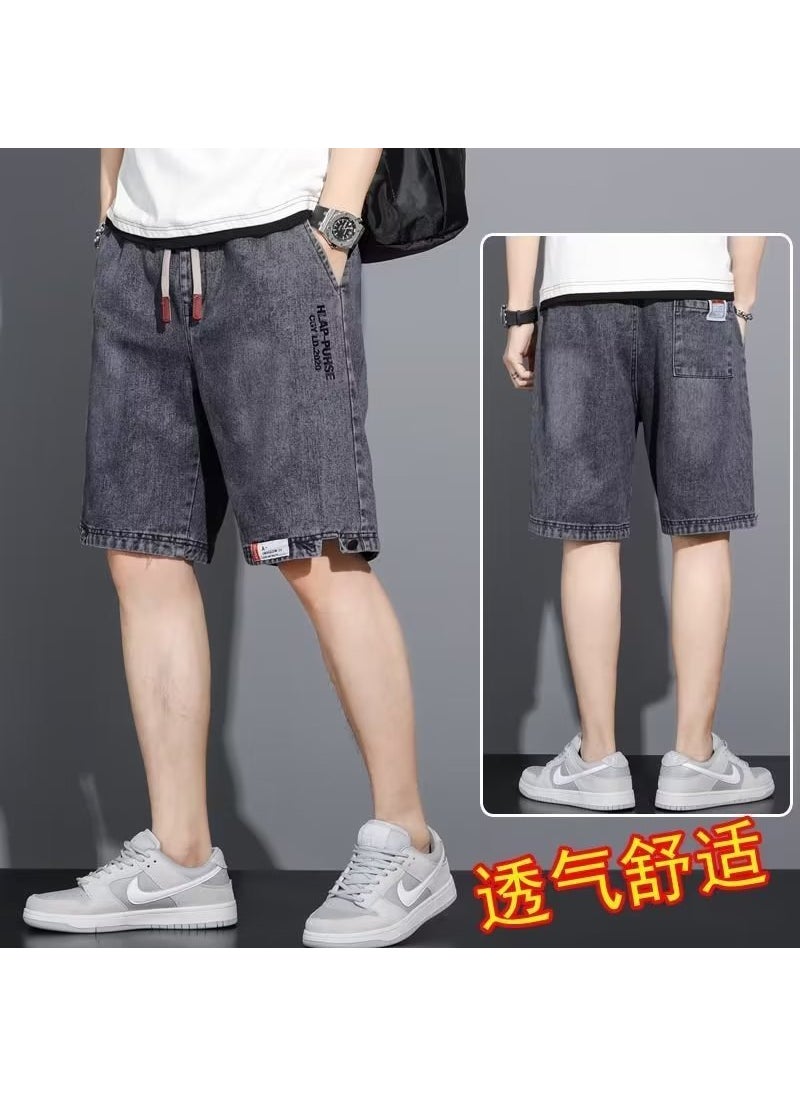 Mens Denim Shorts Casual Loose Fit Summer Grey