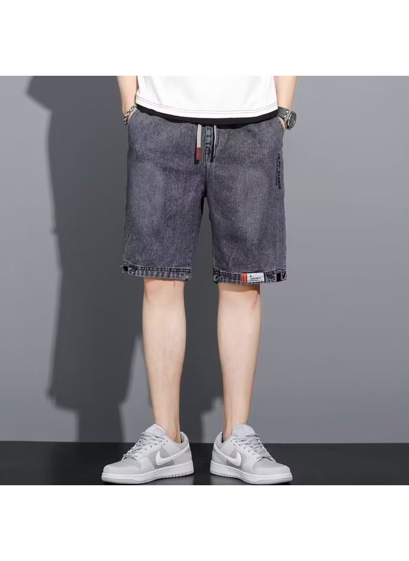 Mens Denim Shorts Casual Loose Fit Summer Grey