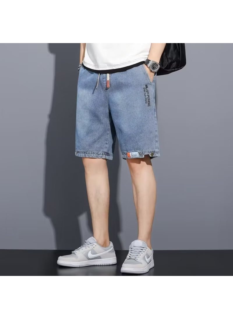 Mens Denim Shorts Casual Loose Fit Summer Grey