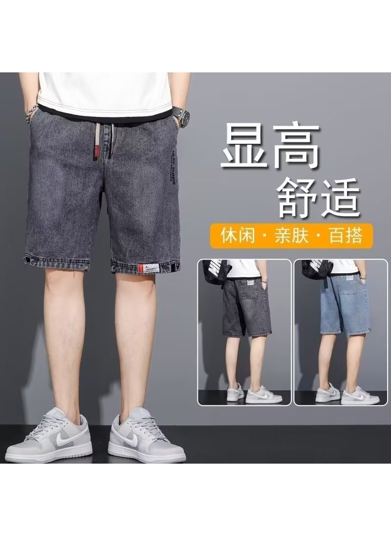 Mens Denim Shorts Casual Loose Fit Summer Grey