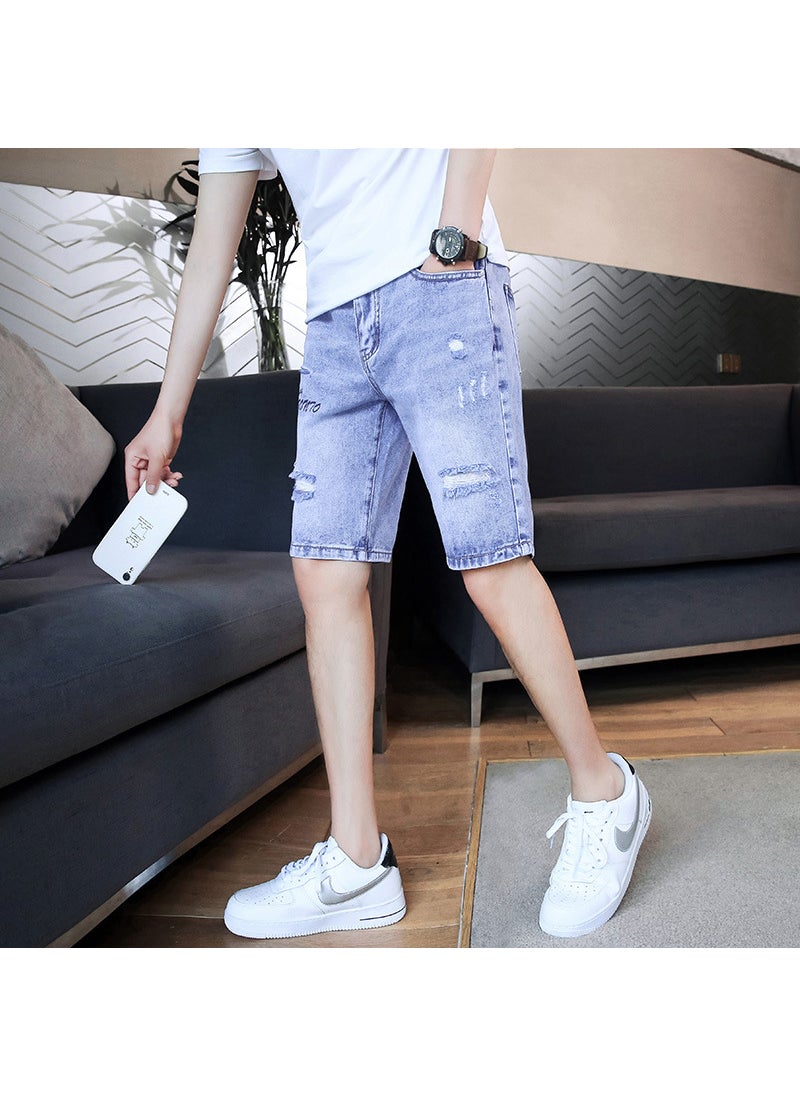 Summer Ripped Denim Shorts Mens Slim Fit NZ9209 Blue