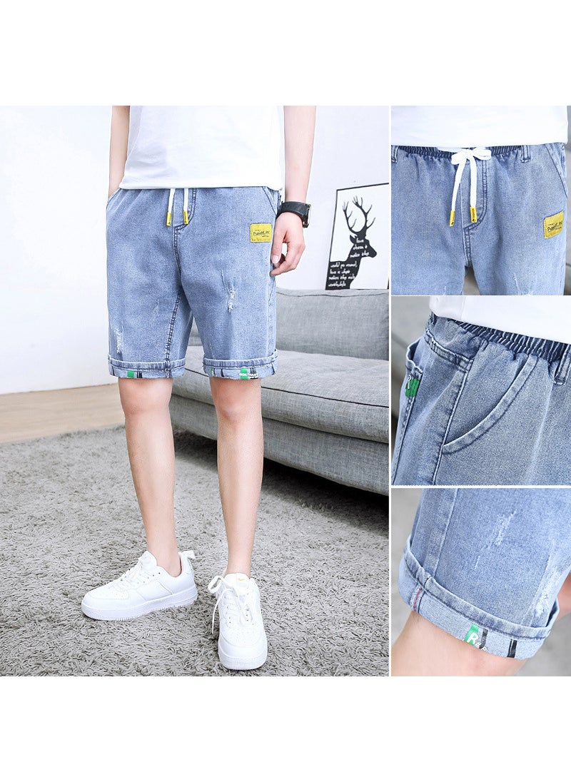 Summer Ripped Denim Shorts Mens Slim Fit L85 Blue