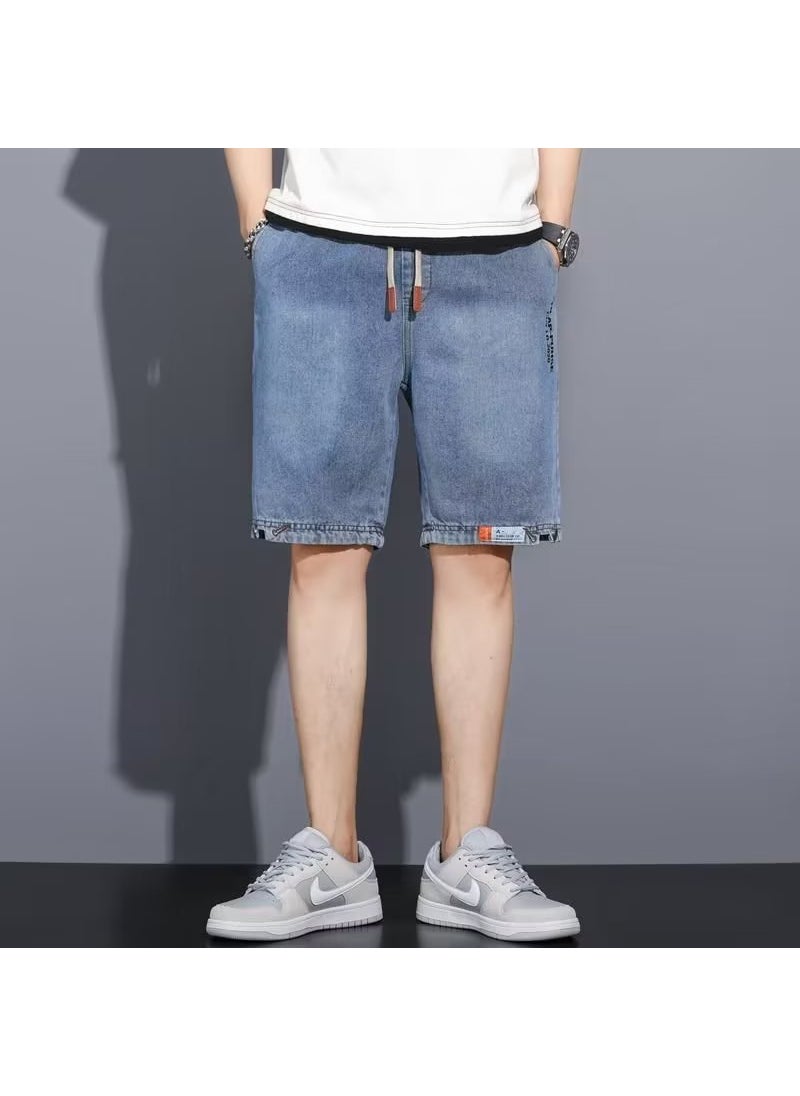 Mens Denim Shorts Casual Loose Fit Summer Blue