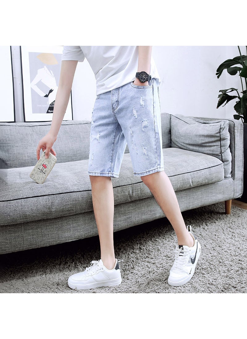 Summer Ripped Denim Shorts Mens Slim Fit NZ9208 Blue