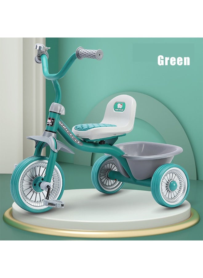 3-5 Years Old Toddler Tricycle, Outdoor Kids Cruiser Tricycle with Large Rear Plastic Basket, Independent Riding Small Tricycle, Balance Bike with Solid Foam Wheels, Adjustable Seat(Green)