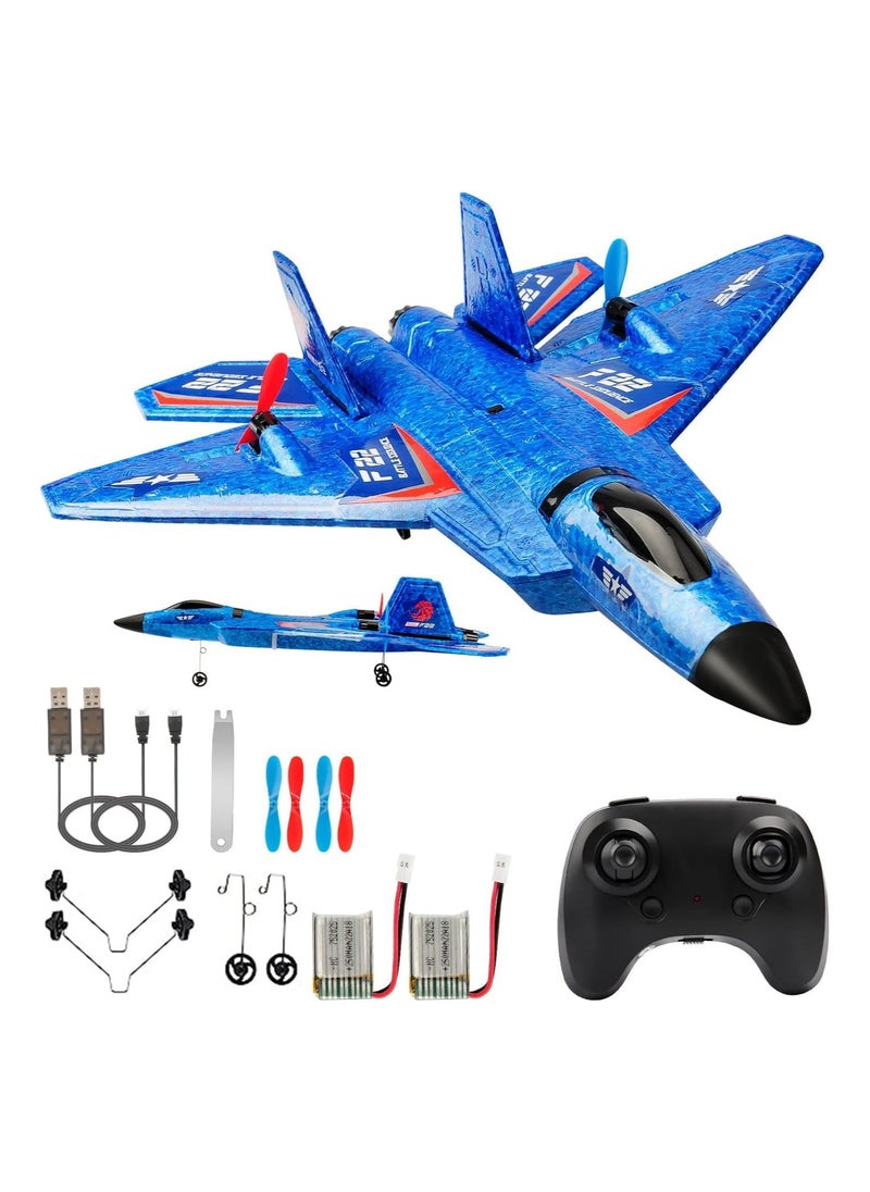 RC Plane, F22 Airplane Fighter Ready to Fly, 2.4Ghz 2 Channel Remote Control Airplanes Toy for Boys Girls Kids Beginners, Assorted Colors Blue