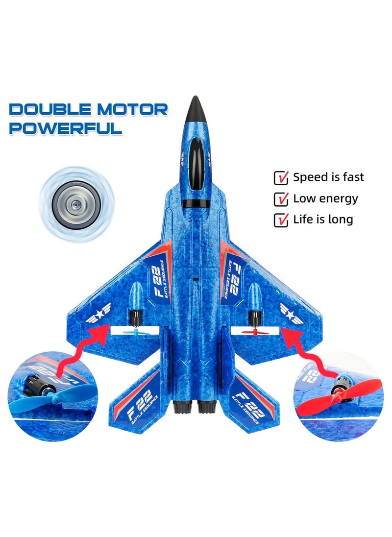 RC Plane, F22 Airplane Fighter Ready to Fly, 2.4Ghz 2 Channel Remote Control Airplanes Toy for Boys Girls Kids Beginners, Assorted Colors Blue