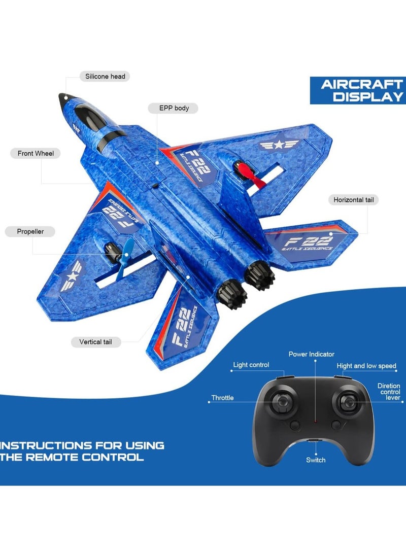 RC Plane, F22 Airplane Fighter Ready to Fly, 2.4Ghz 2 Channel Remote Control Airplanes Toy for Boys Girls Kids Beginners, Assorted Colors Blue