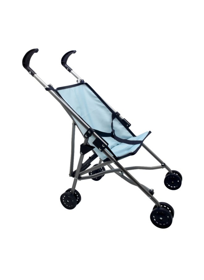 Deluxe 4 Wheel Folding Blue Stroller For Dolls Up To 22 inch from Peterkin gift for kids of Age above 3 years