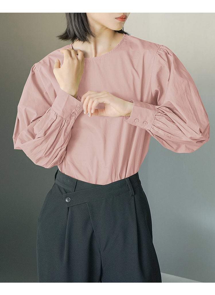 Chic Loose Long Sleeve Womens Casual Shirt Pink