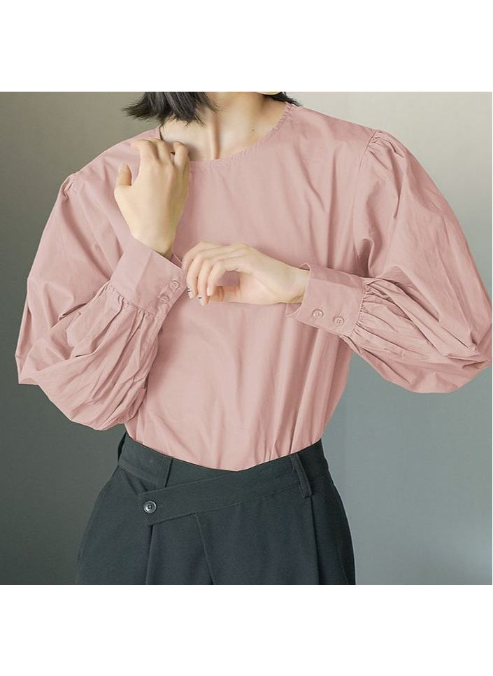 Chic Loose Long Sleeve Womens Casual Shirt Pink