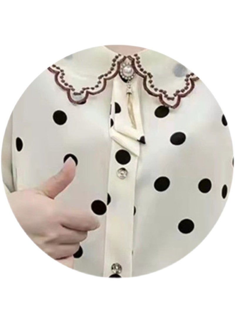 2023 Spring Summer Butterfly Collar Slimming Polka Dot Blouse for Women Pink