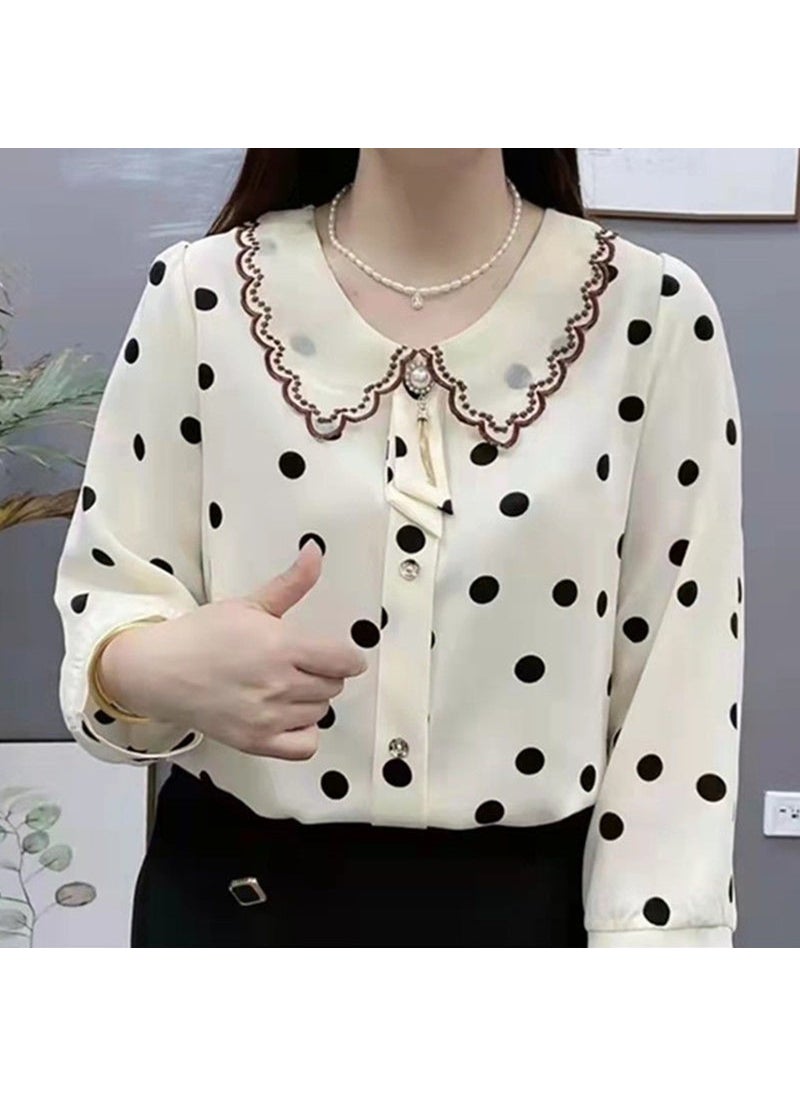 2023 Spring Summer Butterfly Collar Slimming Polka Dot Blouse for Women Pink