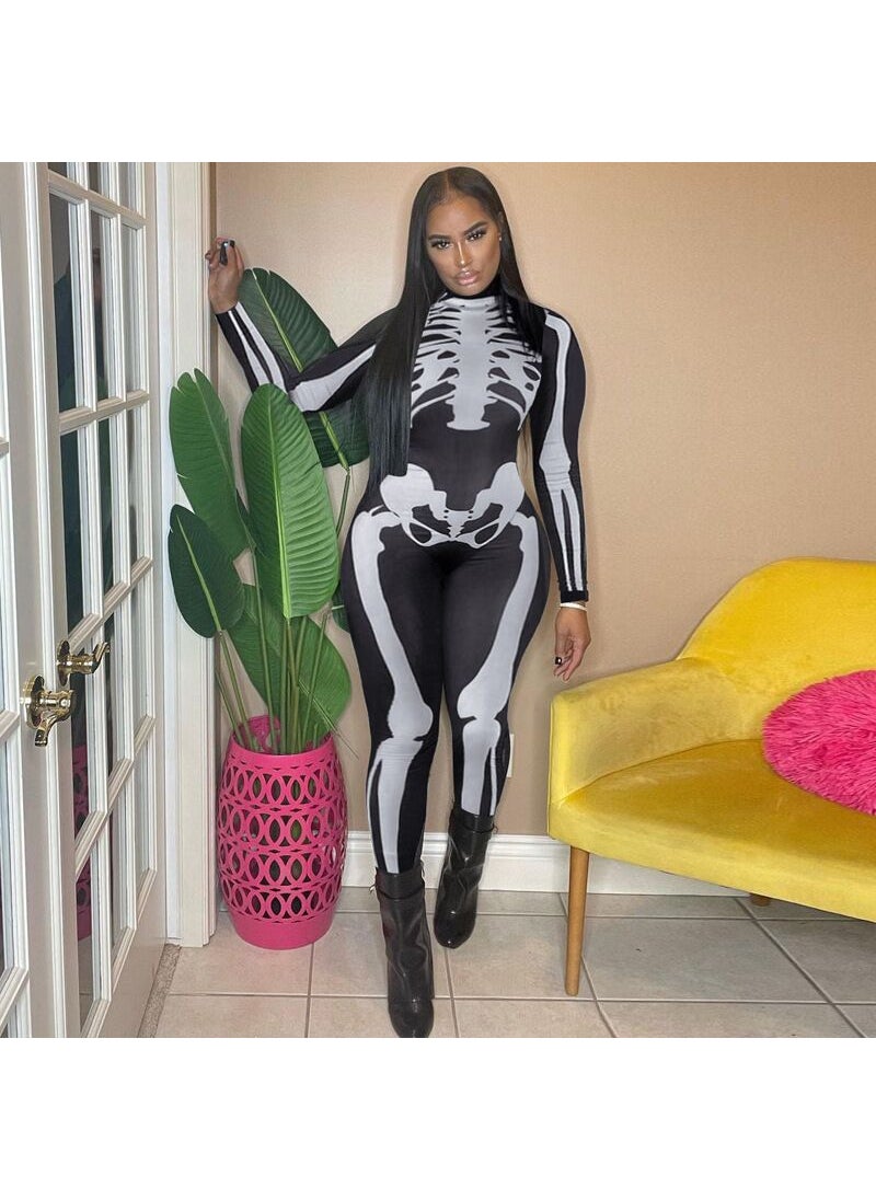 Autumn 2023 Womens Skeleton Print Bodysuit Black