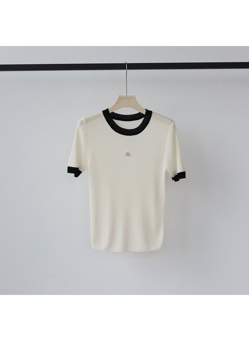 Lyocell High-End Contrast Knit Tee Slim Fit Summer Black