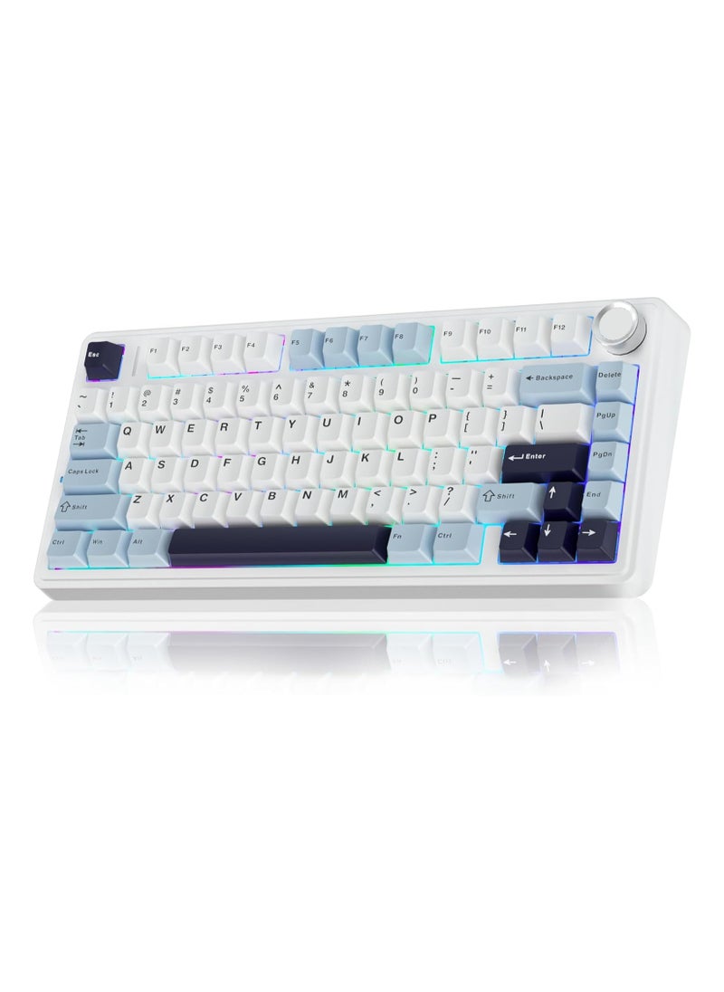 AULA F75 75% Wireless Mechanical Keyboard,Gasket Hot Swappable Custom Keyboard,Pre-lubed Reaper Switches RGB Backlit Gaming Keyboard,2.4GHz/Type-C/BT5.0 Mechanical Keyboard (Reaper Switch White & Blue)