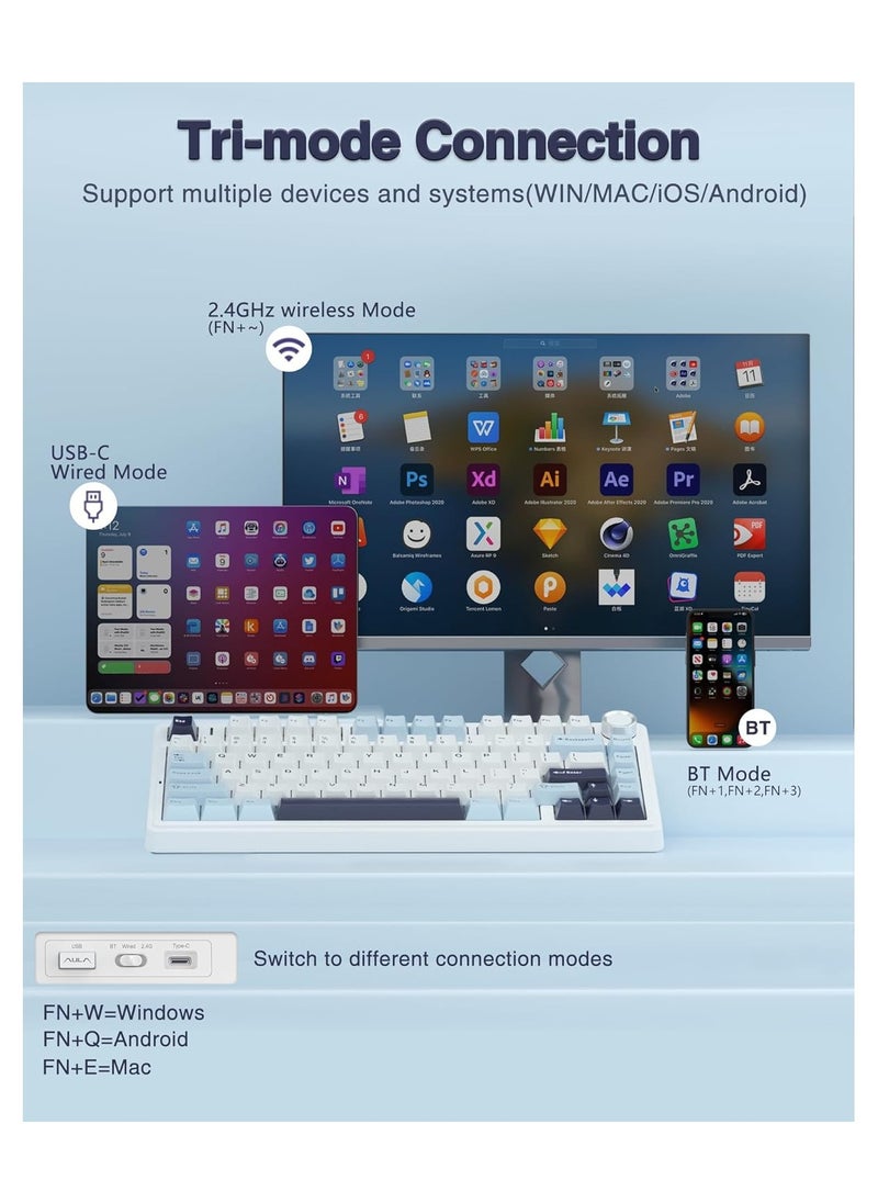 AULA F75 75% Wireless Mechanical Custom Keyboard, Tri-Mode Connection Gasket Gaming Keyboard, RGB Hot Swappable Keyboard (Reaper Switch)