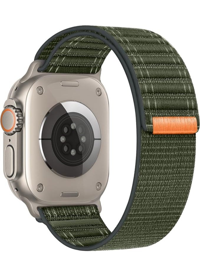 Apple Watch Strap 46mm 45mm 44mm 49mm Men  Braided Sport Loop Band for IWatch Series 10 9 8 7 6 5 4 3/SE 2/Ultra 2  Breatheable Nylon Fabric Velcro Strap Green