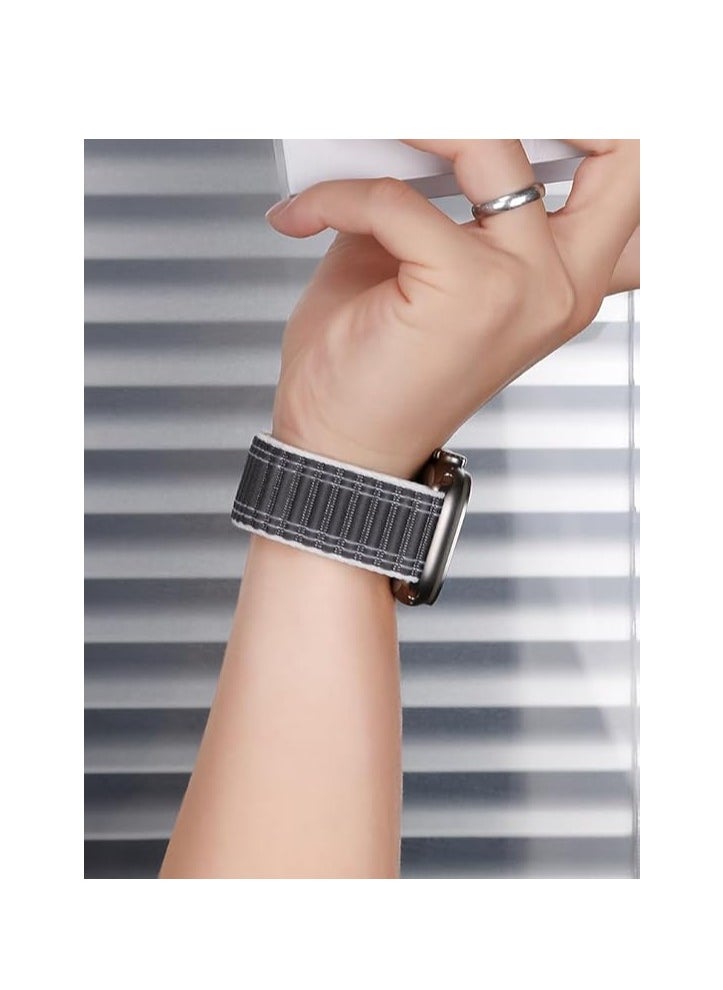 Apple Watch Strap 46mm 45mm 44mm 49mm Men  Braided Sport Loop Band for IWatch Series 10 9 8 7 6 5 4 3/SE 2/Ultra 2  Breatheable Nylon Fabric Velcro Strap Gray
