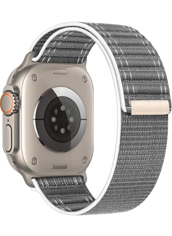 Apple Watch Strap 46mm 45mm 44mm 49mm Men  Braided Sport Loop Band for IWatch Series 10 9 8 7 6 5 4 3/SE 2/Ultra 2  Breatheable Nylon Fabric Velcro Strap Gray
