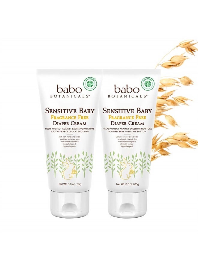 Sensitive Baby Fragrance-Free Diaper Cream - with Non-Nano Zinc Oxide, Organic Calendula, Shea & Cocoa Butter - EWG Verified - 3 Ounce (Pack of 2)