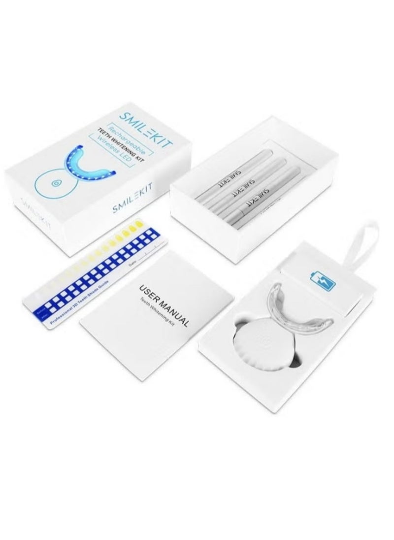 Wireless Teeth Whitening Kit, Suitable For Sensitive Teeth Gums Braces Care,16 Points LED Accelerator Light and Tray Teeth Whitener Helps to Remove Stains Rechargeable Teeth Whitening Kit White