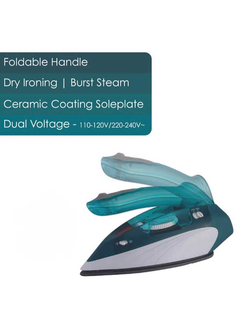 Travel Steam Iron 80ml, 1100W | Ceramic Coating Soleplate, Foldable Handle & Burst Steam | Compact Mini Iron for Clothes, Dual Voltage, Fast Heat-Up for Home & Travel