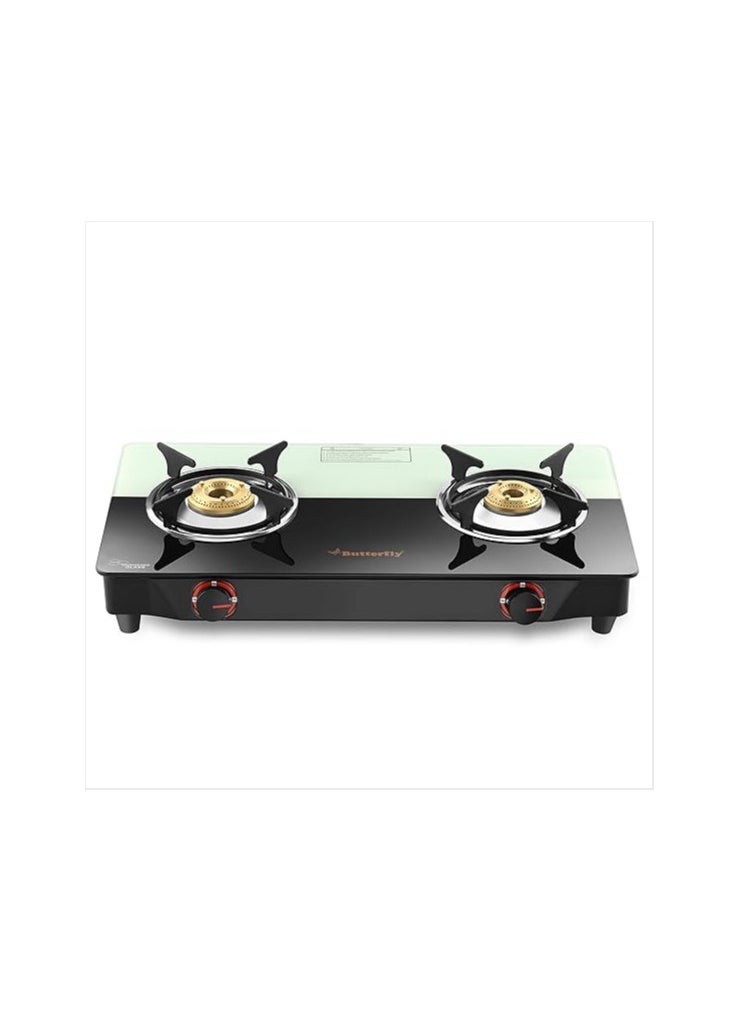 Butterfly Smart Plus Glass 2 Burner Gas Stove, Black & White (Manual Ignition)