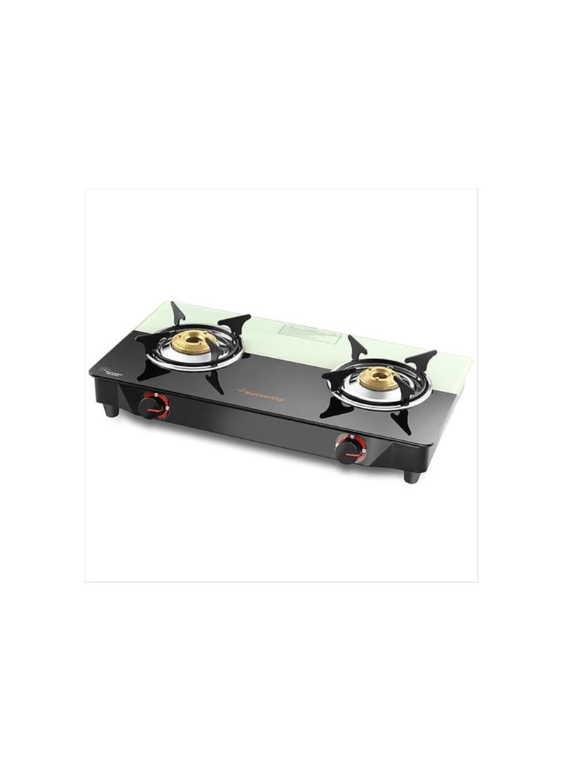 Butterfly Smart Plus Glass 2 Burner Gas Stove, Black & White (Manual Ignition)