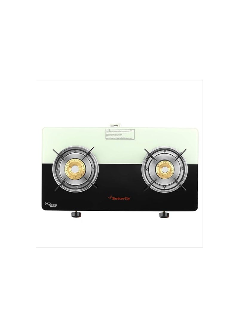 Butterfly Smart Plus Glass 2 Burner Gas Stove, Black & White (Manual Ignition)