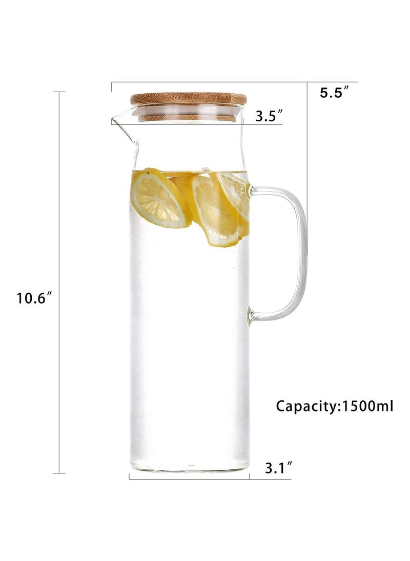 Glass Carafes Glasses Water Jug Container Water Pitcher With Bamboo Lids 1000ml/1500ml (1000ml)