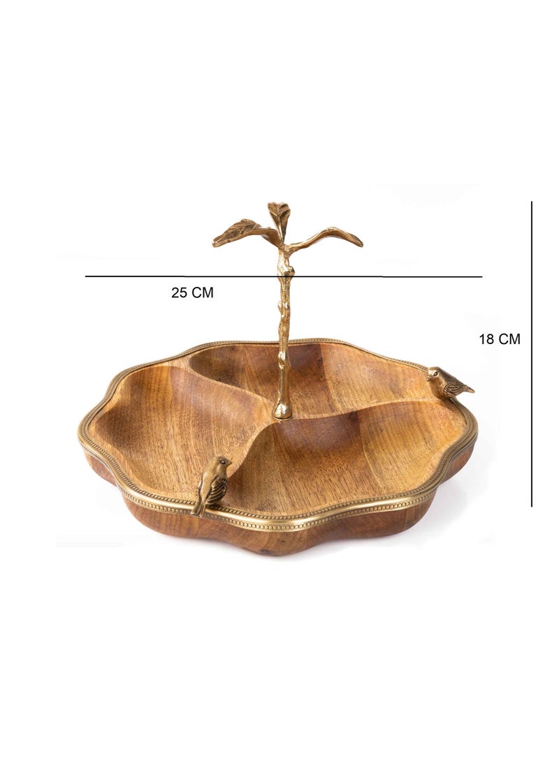 Golden Leaf - nut & snack plate - Wooden & Brass