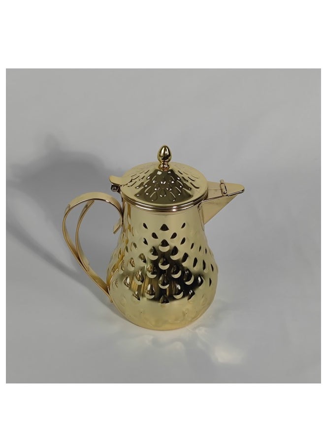 Classic Arabic Style Water Drop Pattern Coffee Dallah Pot Rustproof Premium Stainless Steel Teapot Mirror Finish Coffee Kettle Easy Pour Spout Tea Kettle with Hinged Lid and Ergonomic Handle Dishwasher Safe Induction Safe Teapot for Office Home 2L