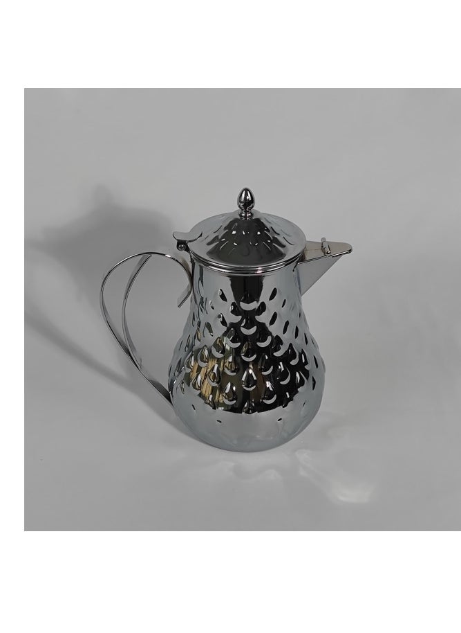 Classic Arabic Style Water Drop Pattern Coffee Dallah Pot Rustproof Premium Stainless Steel Teapot Mirror Finish Coffee Kettle Easy Pour Spout Tea Kettle with Hinged Lid and Ergonomic Handle Dishwasher Safe Induction Safe Teapot for Office Home 2L