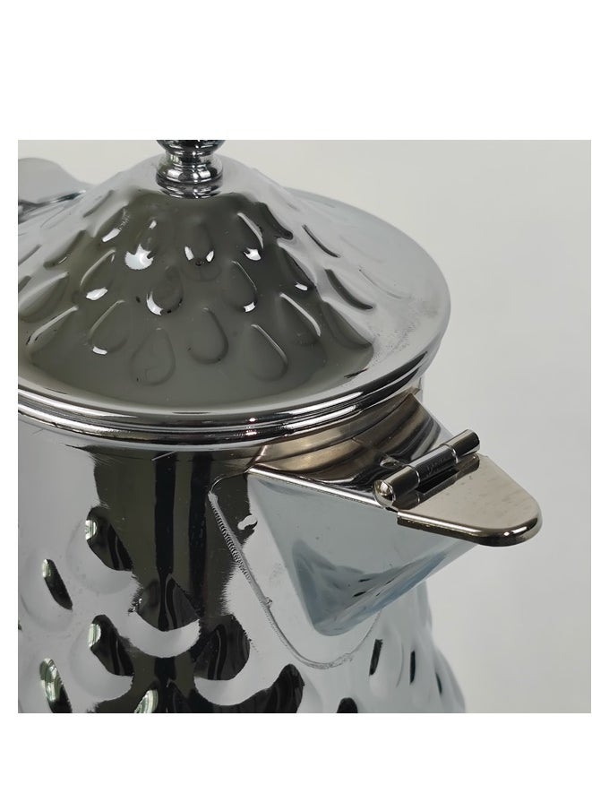 Classic Arabic Style Water Drop Pattern Coffee Dallah Pot Rustproof Premium Stainless Steel Teapot Mirror Finish Coffee Kettle Easy Pour Spout Tea Kettle with Hinged Lid and Ergonomic Handle Dishwasher Safe Induction Safe Teapot for Office Home 2L