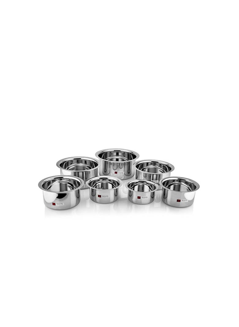 Butterfly Stainless Steel Premium Tope Set 9X15, Cook and Serve Ware, 24 G - 0.6 mm, 7 Sizes, Silver