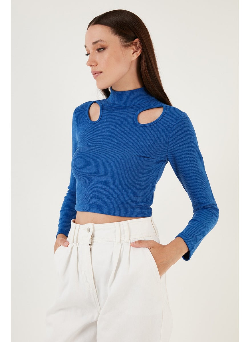 Flexible Slim Fit Cut Out Window High Collar Crop Blouse Women's Blouse 5865348