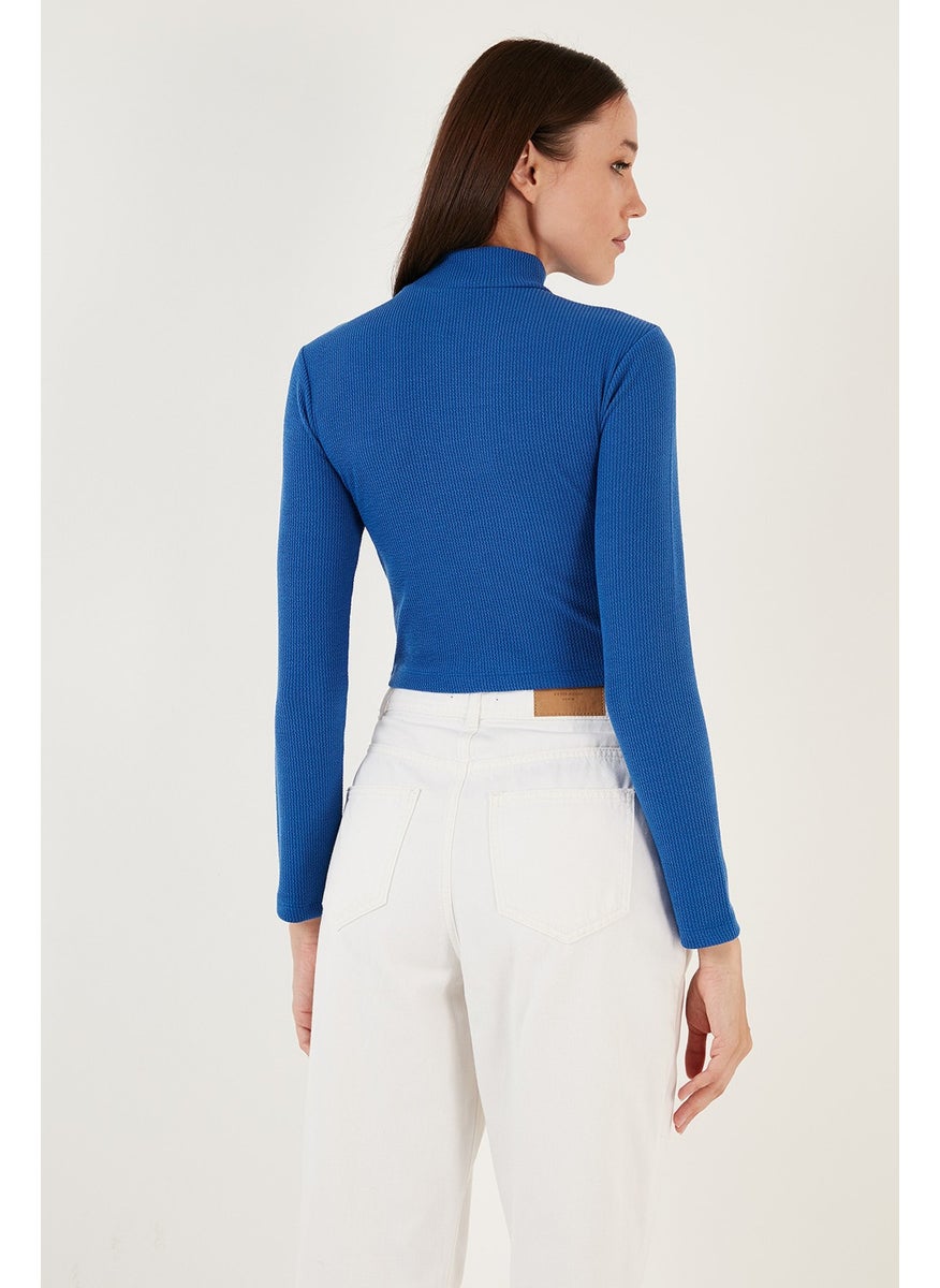 Flexible Slim Fit Cut Out Window High Collar Crop Blouse Women's Blouse 5865348