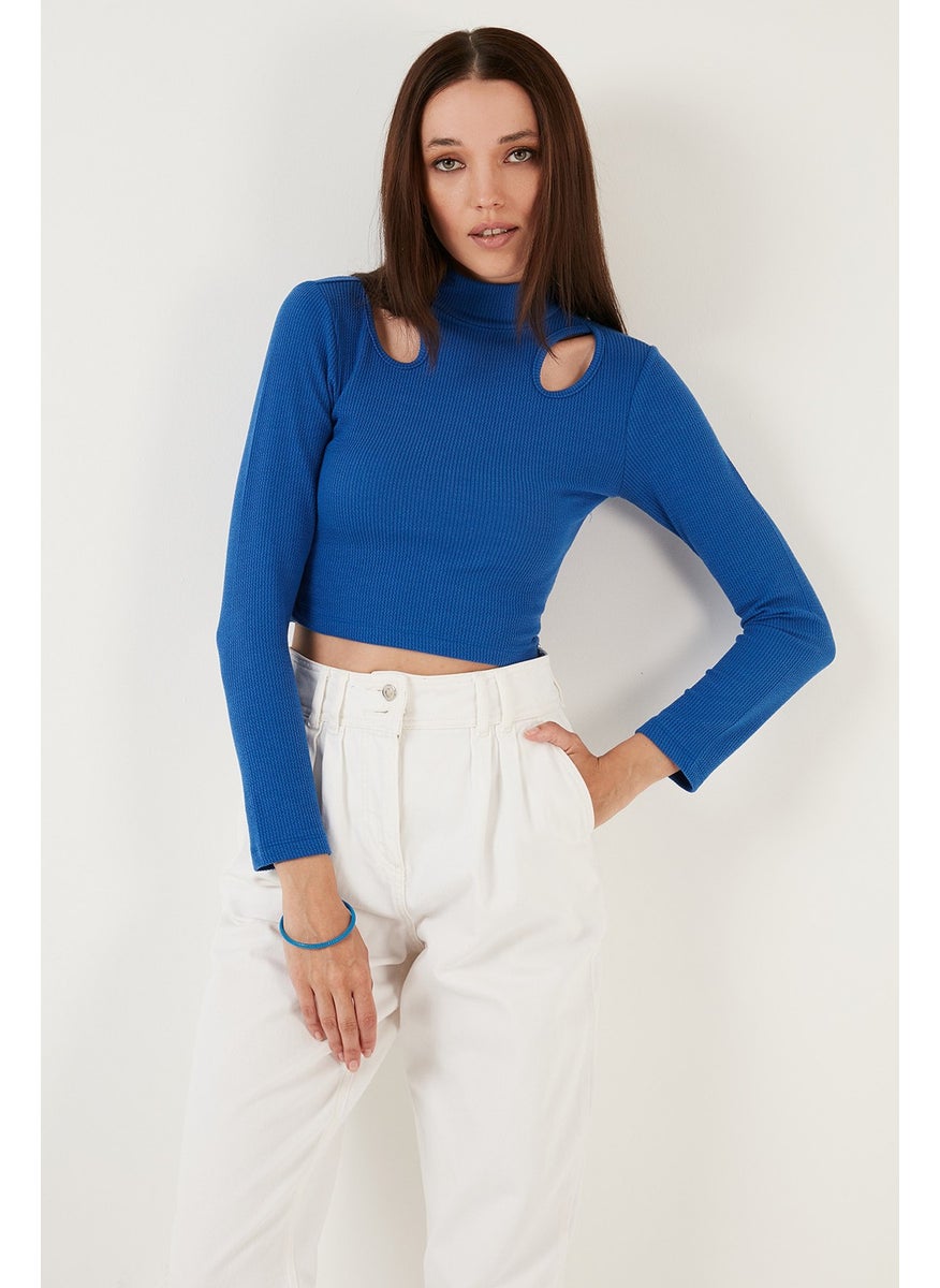 Flexible Slim Fit Cut Out Window High Collar Crop Blouse Women's Blouse 5865348