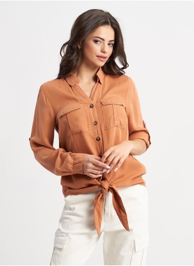 Rust-Colored Tie-Front Shirt