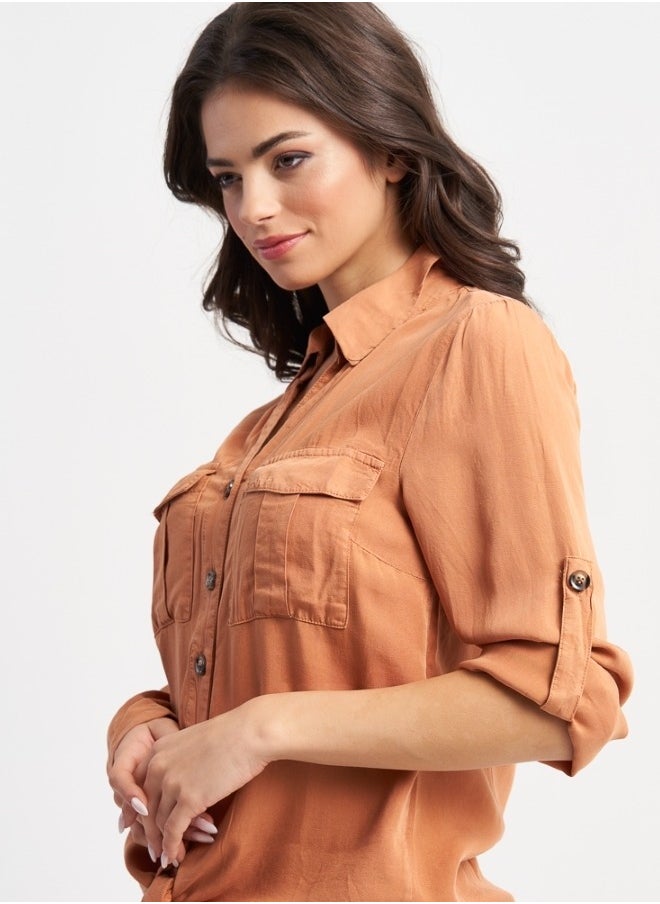 Rust-Colored Tie-Front Shirt