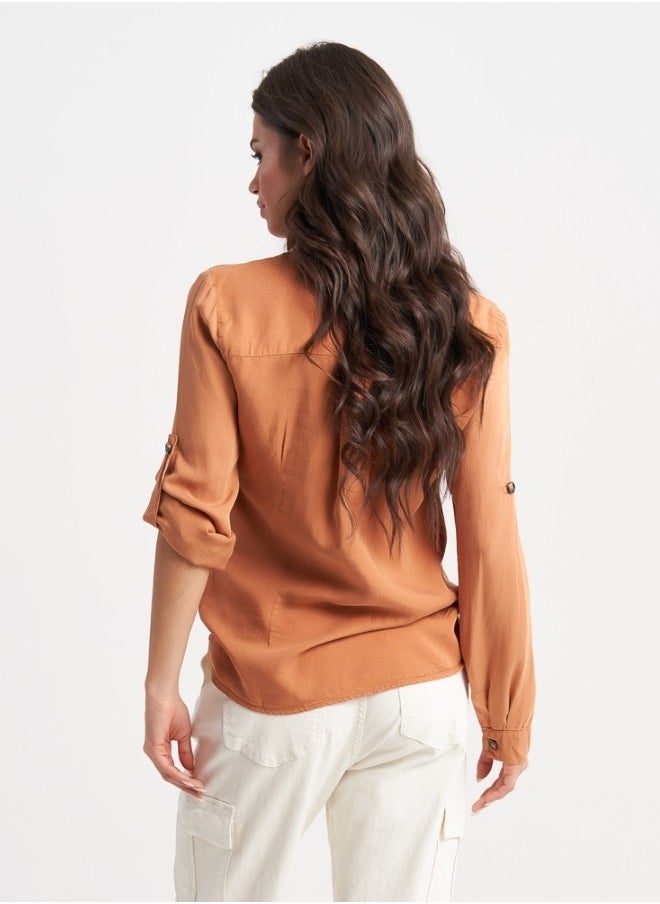 Rust-Colored Tie-Front Shirt